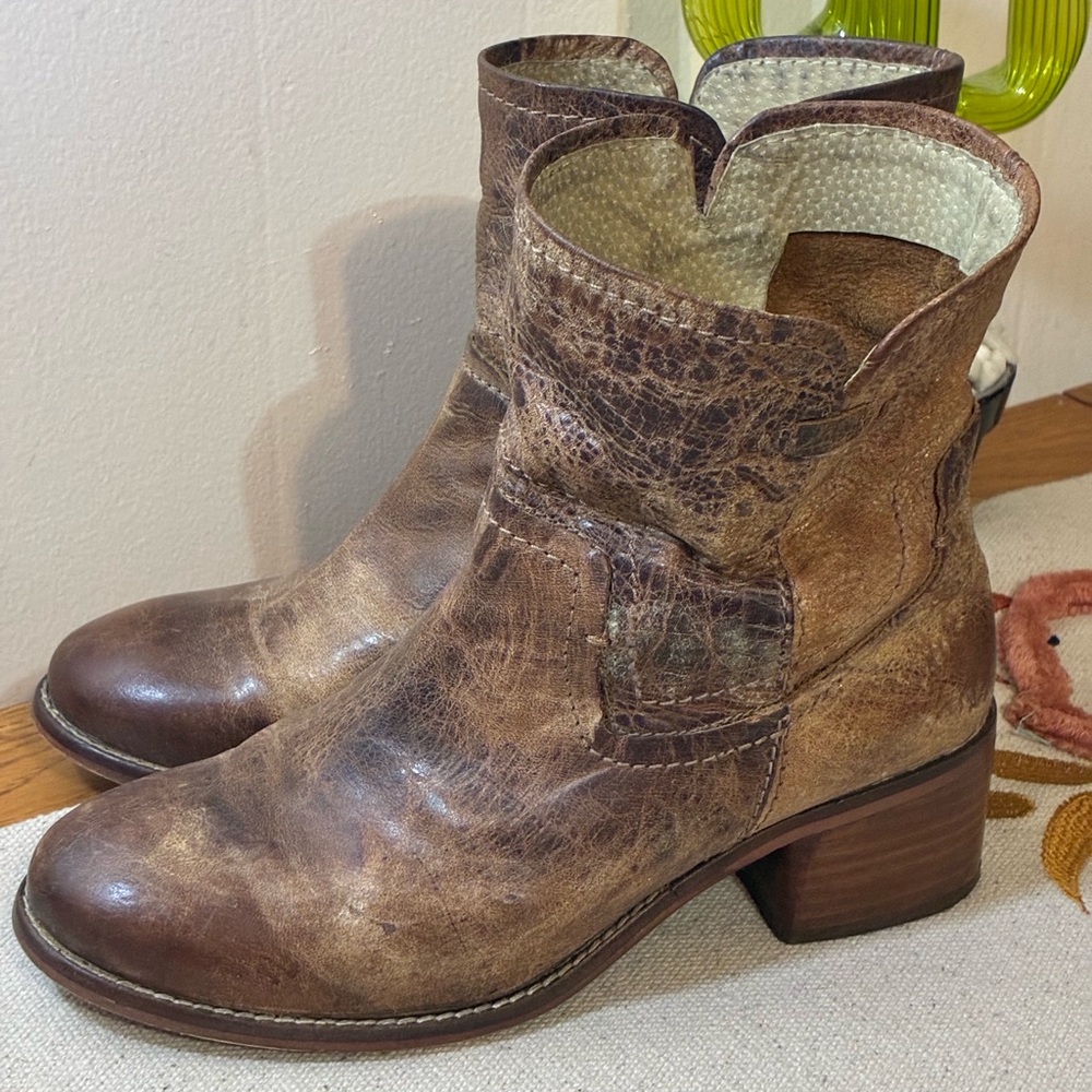 Distressed Brown Ankle Booties - Picture 2 of 8